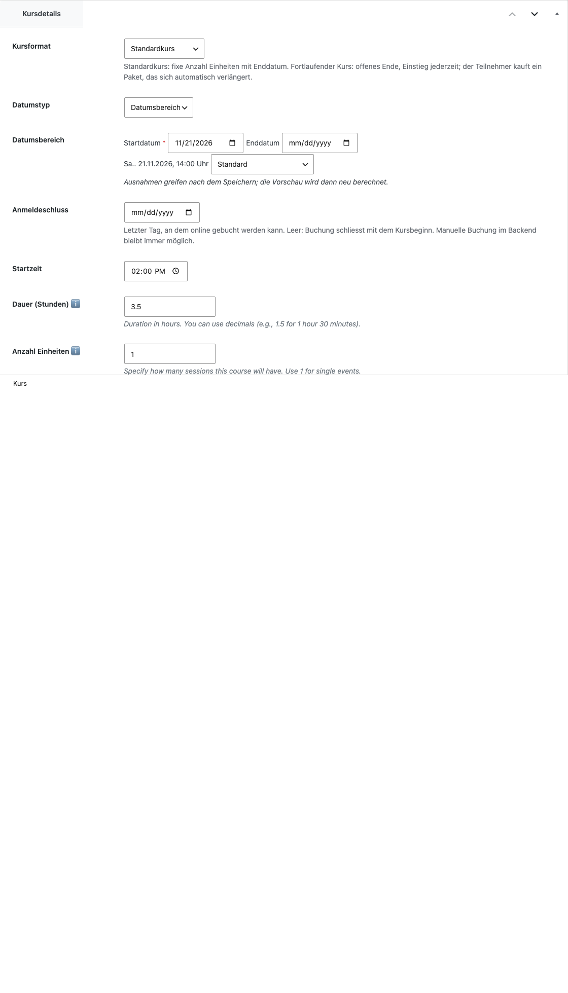 Kursdetails-Metabox